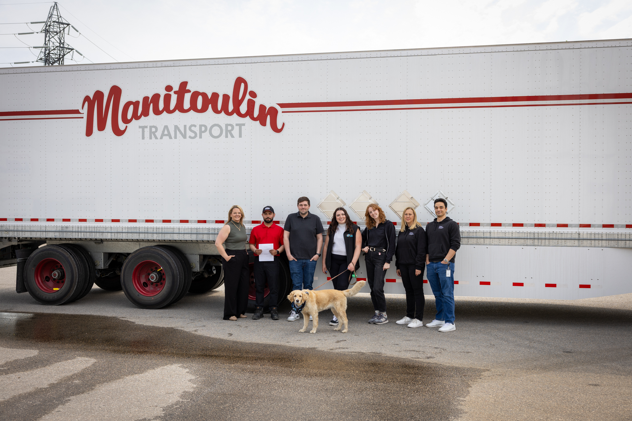 Manitoulin Transport trailer delivering 20 pallets of emergency pet food supplies for pets during wildfires across Manitoba and Northern, Ontario.